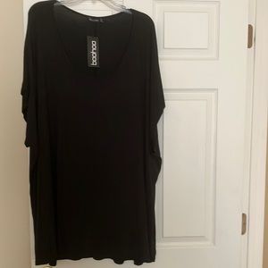 Long black, slouchy tunic. Knit fabric oversized top